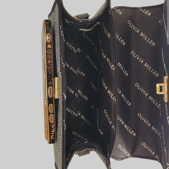 NEW!! Olivia Miller Women's Handbag With Strap Black Silver Dazzling Rhinestones - Picture 3 of 15